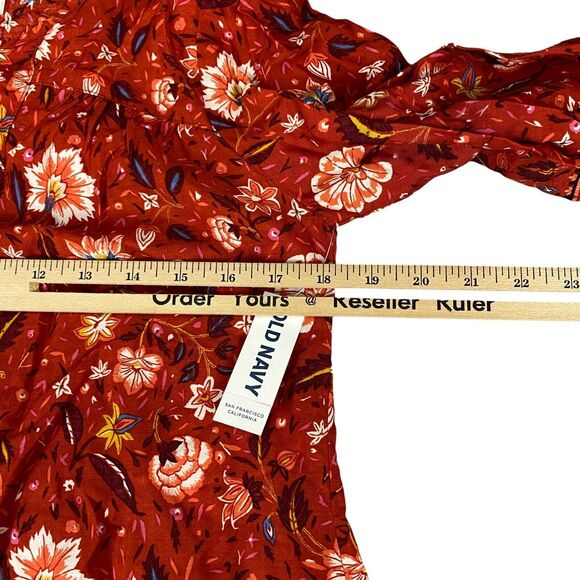 Old Navy Blouse Girls XL (14) Orange Rust Floral Boho 3/4 Sleeve Pullover - Picture 5 of 13